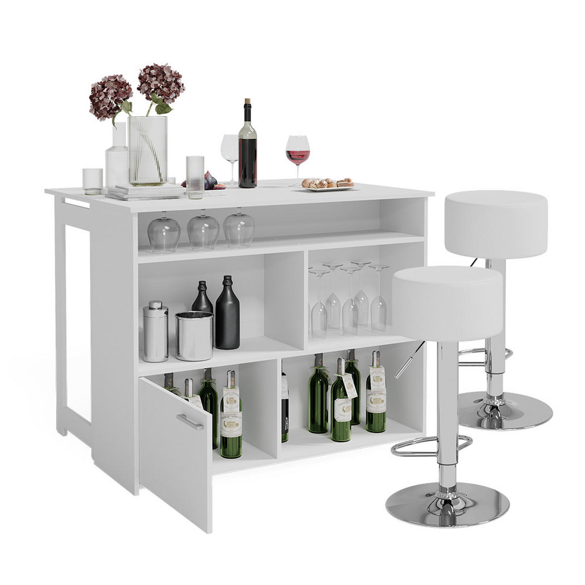 BARTISCH-SET Dominic Weiß 116 x 37 cm mit 2 Barhockern - Weiß, Holzwerkstoff (116/90.5/37cm) - Vicco