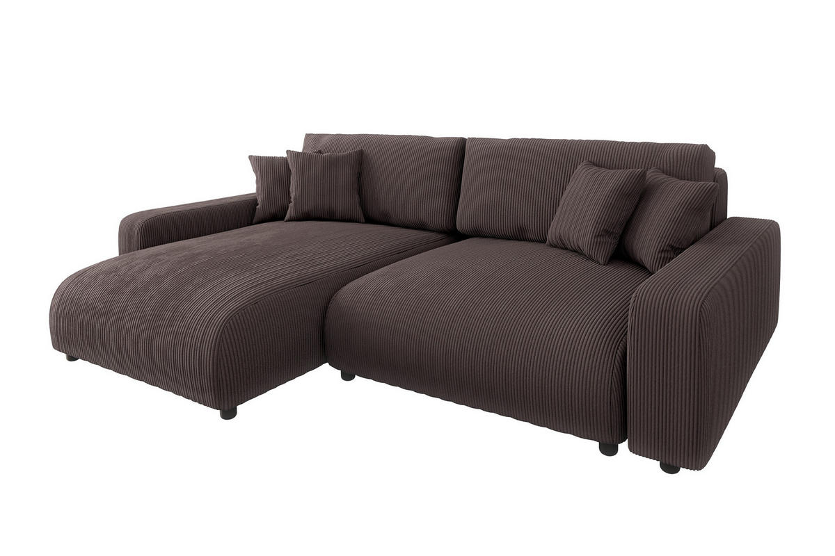 ECKSOFA Emma Dunkelbraun Cord - Ottomane links - Dunkelbraun, Textil (234/170cm) - S-Style Möbel