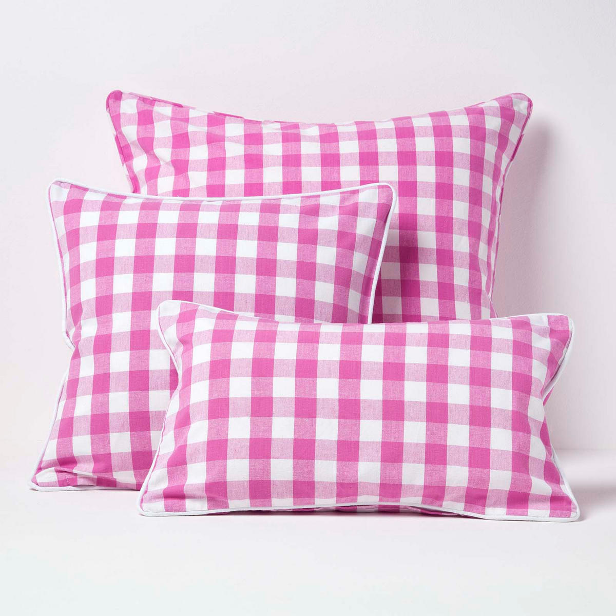 KISSENHÜLLE Karo-Muster 45/45 cm, 100% Baumwolle - Rosa, Textil (45/45cm) - Homescapes