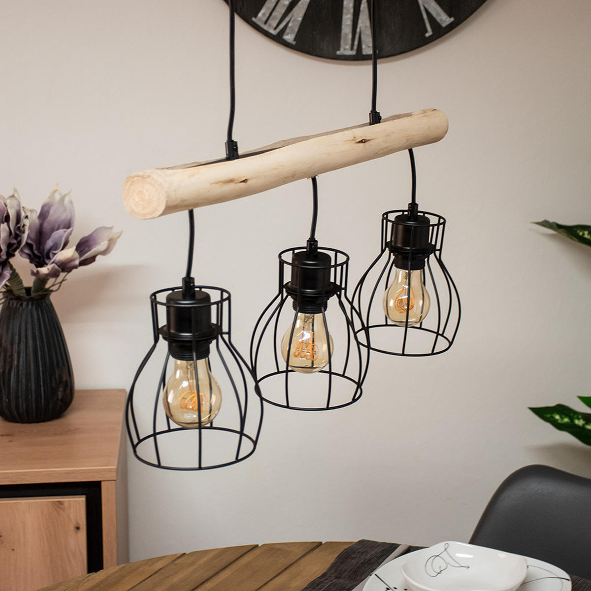 HÄNGELEUCHTE Metall Braun Holzoptik - Braun, Holz (60/13.6/140cm)
