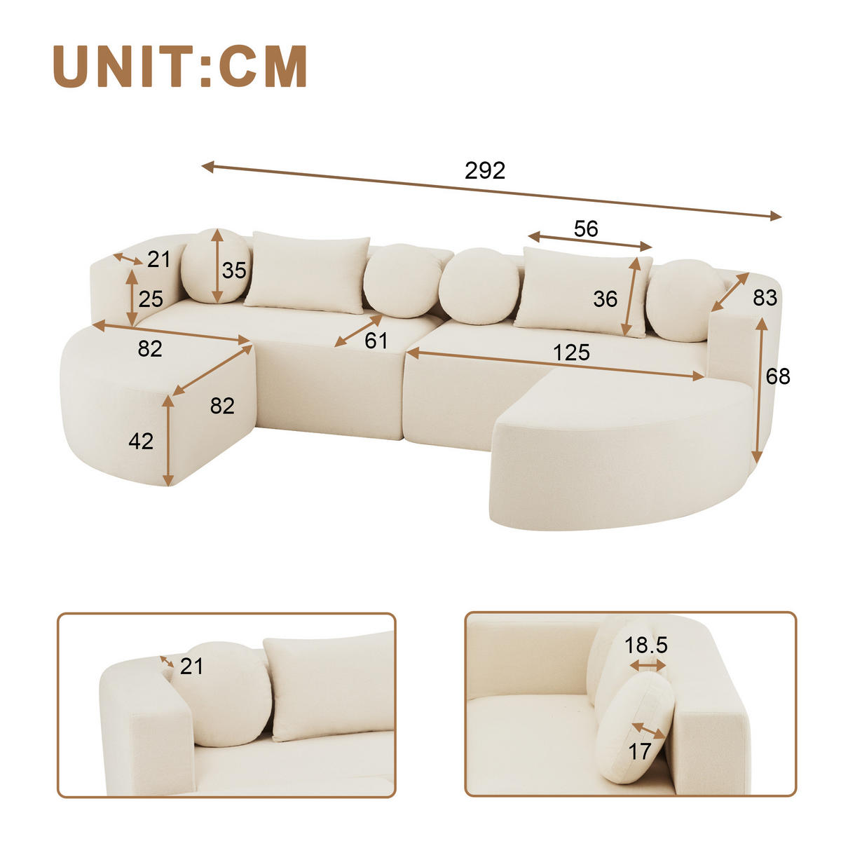 SCHLAFSOFA Beige Cloud Chenille modular 292cm Schlaffunktion - Beige, Textil (165/68/292cm) - FLIEKS