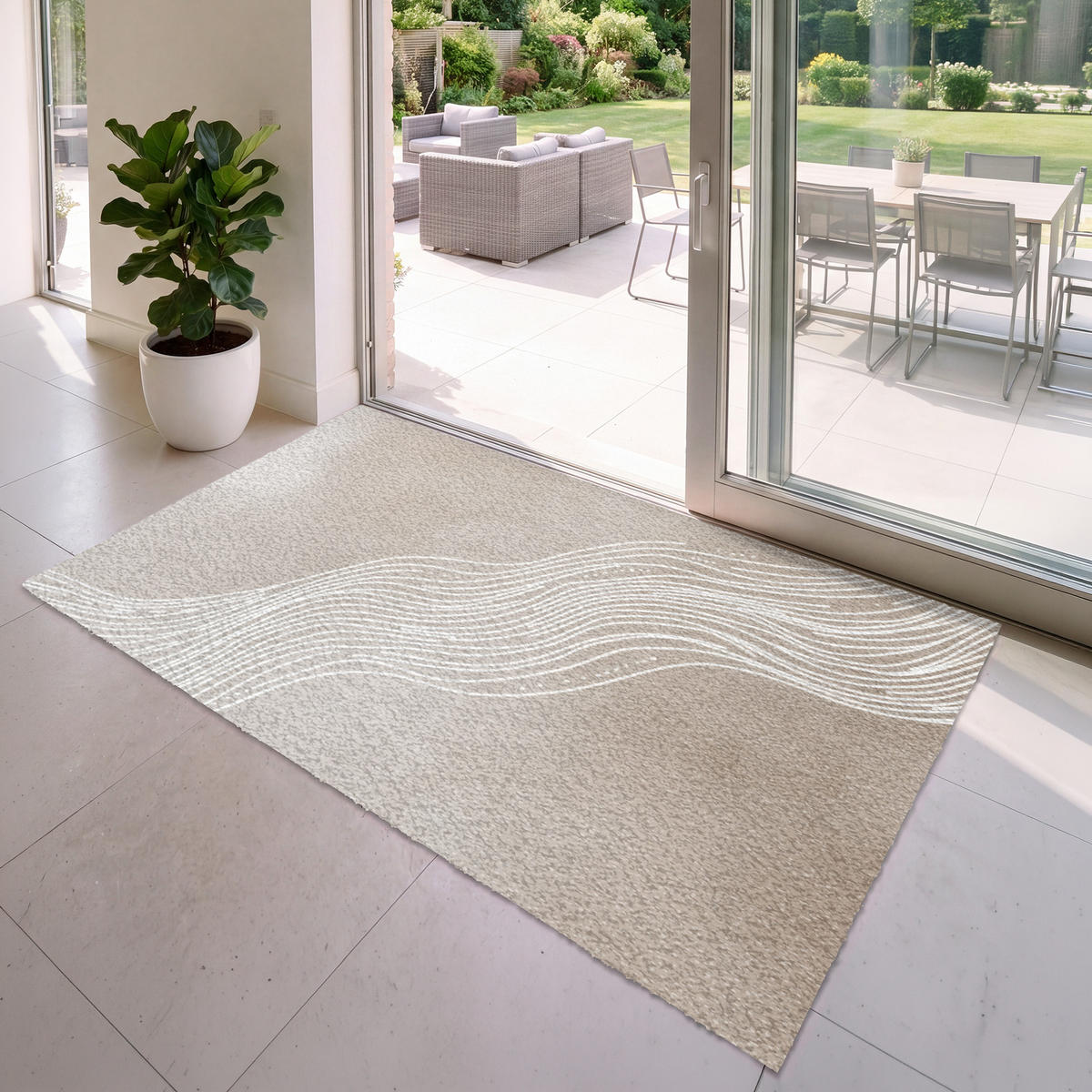 FUSSMATTE Wellenlinien - Fließend - Sandfarben Fußabtreter 180x120 cm - Beige, Kunststoff (180/120cm) - MuchoWow