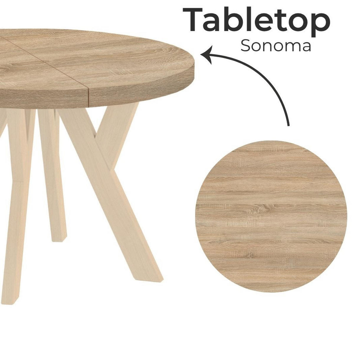 ESSTISCH Runder Ausziehbarer PERO 100/150, Eiche Sonoma - Sonoma Eiche, Holz (150/100/77cm) - Dekori_Interiors