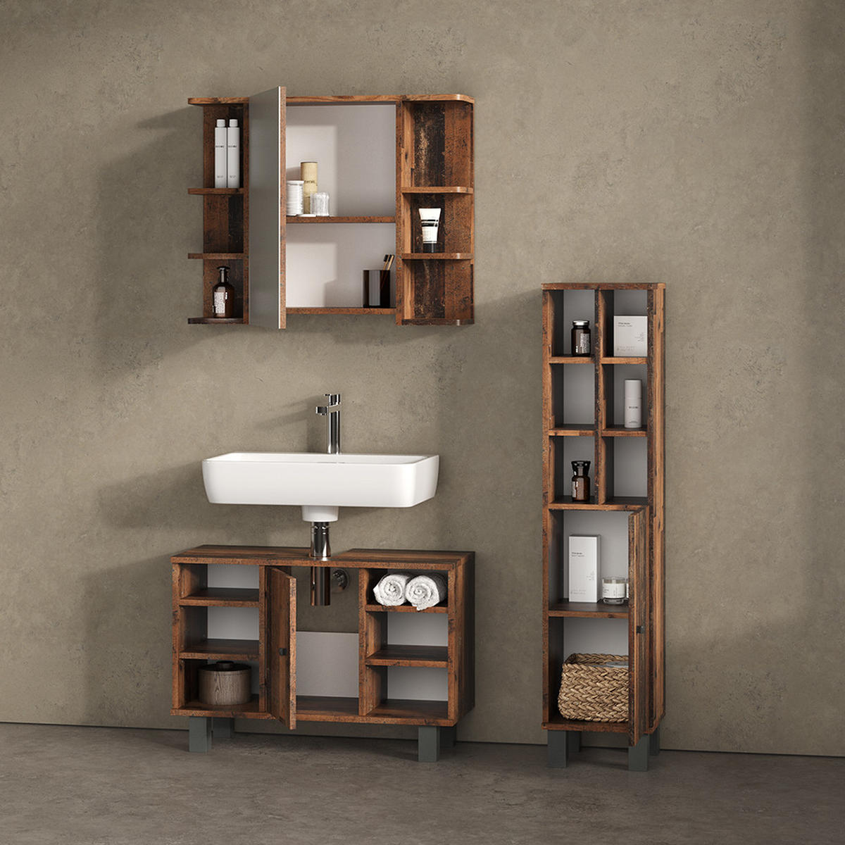 MIDISCHRANK Fucino Eiche rustikal 30 x 130.6 cm große Tür - Wildeiche, Holzwerkstoff (30/130.6/30cm) - Livinity®