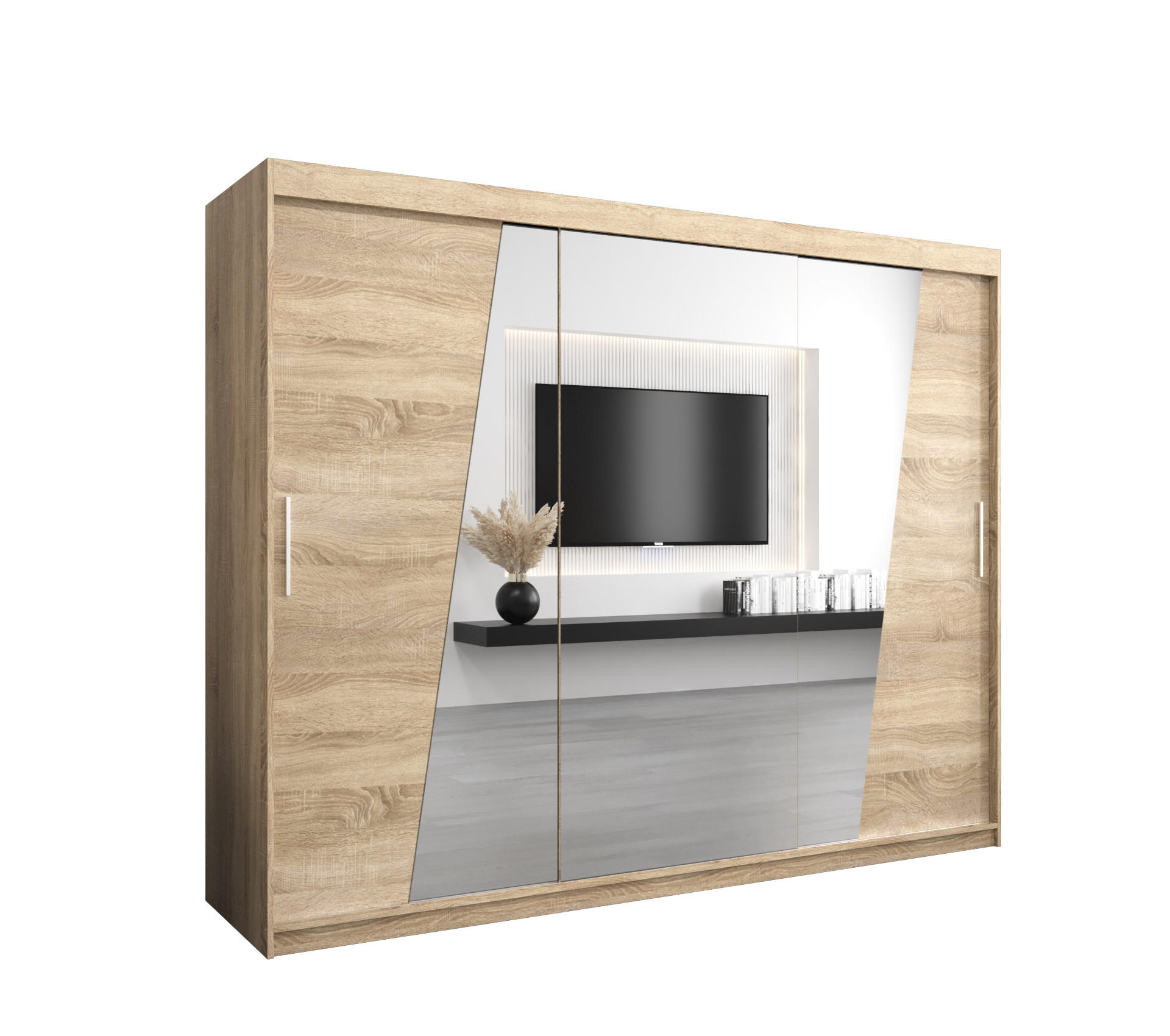 SCHWEBETÜRENSCHRANK 200/250/62 3-türig - Silberfarben/Sonoma Eiche, Holz/Kunststoff (250/200/62cm) - MÖBEL KRYSPOL
