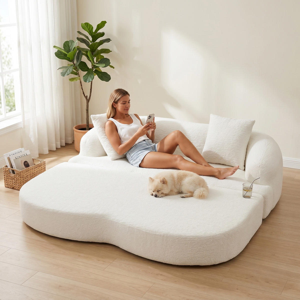 SCHLAFSOFA, 2 Sitzer aus Chenille, Klappsofa Bodensofa mit Schlaffunktion, Beige - Beige, Textil (157/44/153cm) - LVHOM