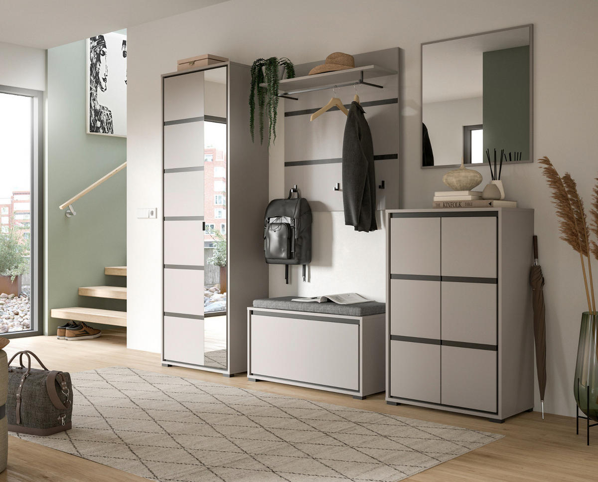 GARDEROBENPANEEL grau, schwarz 85 cm, Wandgarderobe mit Kleiderstange - Schwarz/Grau, Holzwerkstoff/Metall (85/93/25cm) - Inn.Furn