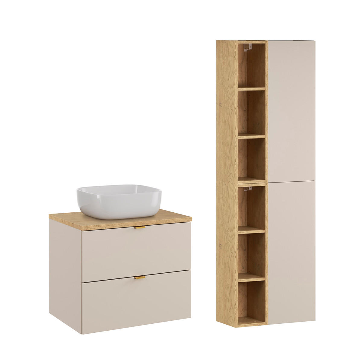 BADMÖBEL 60.6cm Azel 2er-Set Kaschmir - Beige, Holzwerkstoff (60.6/52/46cm) - Petits-meubles