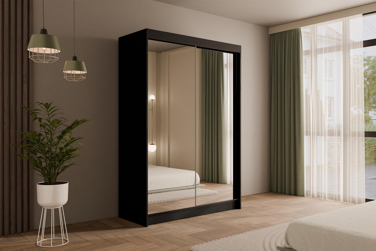 KLEIDERSCHRANK AMOHA - 120 cm - Schwarz - Schwarz, Holzwerkstoff (120/215/61cm) - ALTDECOR