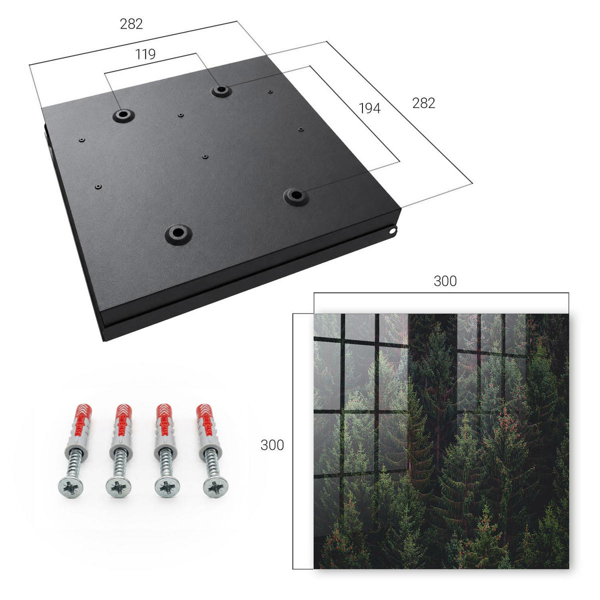 SCHLÜSSELBOX Schwarz 30x30 cm- Türöffnung nach rechts - Grüner Wald - Grün, Metall (30/30/5cm) - TULUP