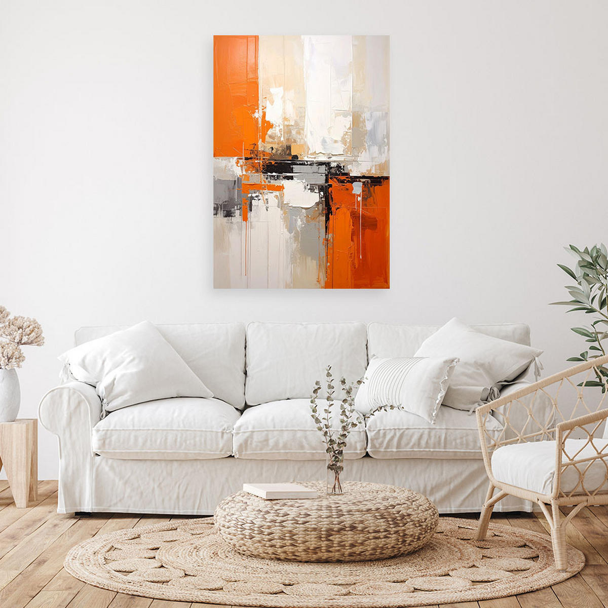 BILD auf Leinwand, Abstraktion in Orange und Beige mit städtischem Licht - Orange, Textil (80/120cm) - Feeby