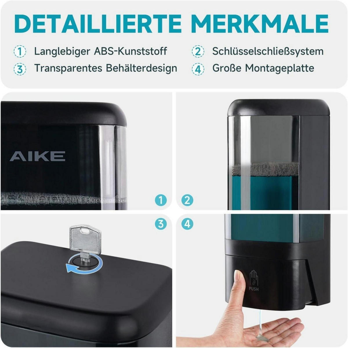 FLÜSSIGSEIFENSPENDER 1200ML Wandmontage Schwarz - Schwarz, Kunststoff (10.6/25.9/12.7cm)