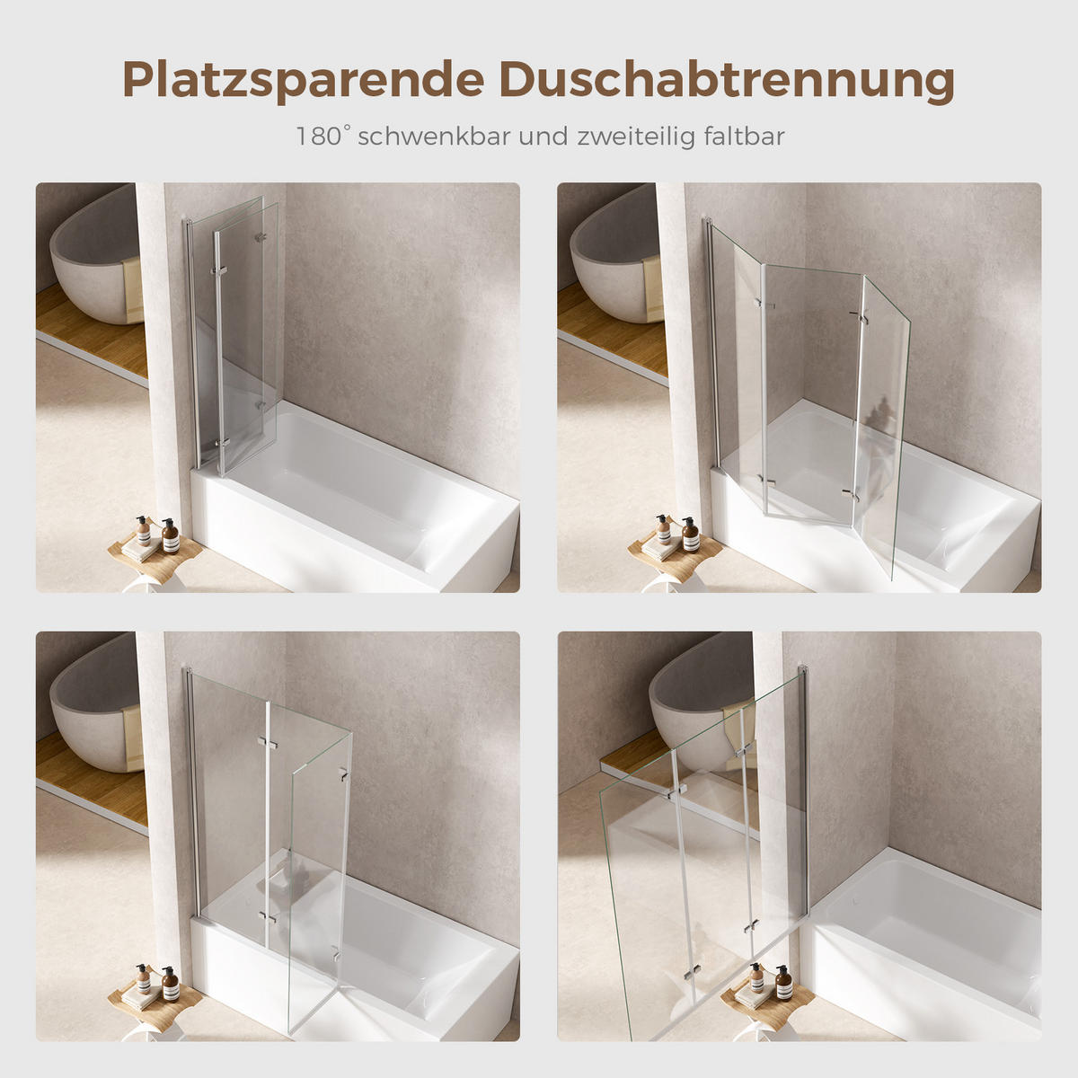 BADEWANNENAUFSATZ 130/140 cm Chrom 3-tlg. faltbar 6 mm mit beidseitiger Nano-Beschichtung - Chromfarben, Glas (130/140cm) - S'AFIELINA