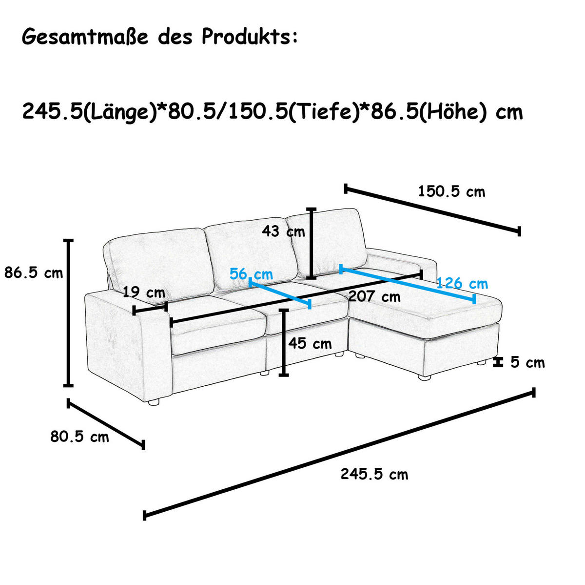 ECKSOFA 245,5/150,5/86,5 cm grau aus Kurzflorstoff mit 4 Staufächern - Grau, Kunststoff (245.5/150.5cm) - OKWISH