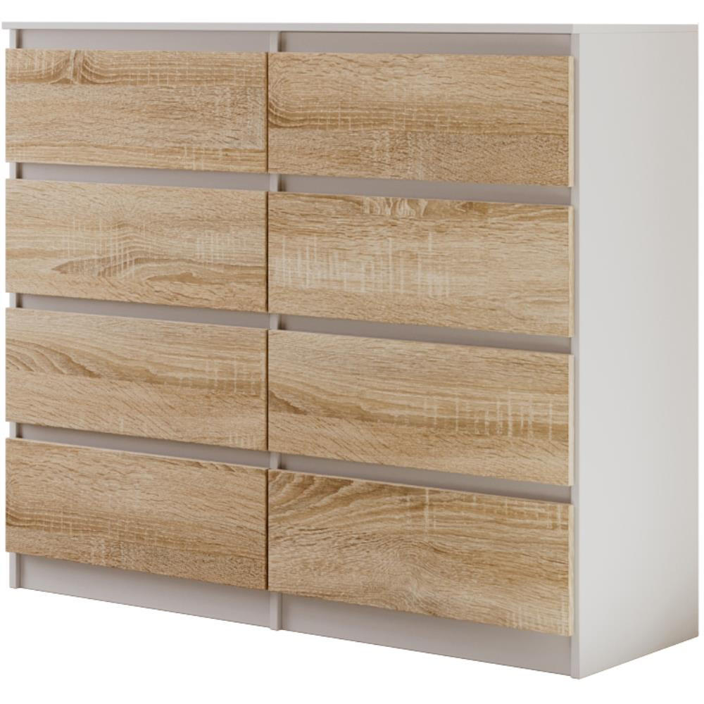 KOMMODE Lemon 120 cm mit acht Schubladen weiß/eiche Sonoma - Weiß/Sonoma Eiche, Holzwerkstoff (120/101.5/39cm) - Beautysofa