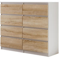 KOMMODE Lemon 120 cm mit acht Schubladen weiß/eiche Sonoma - Weiß/Sonoma Eiche, Holzwerkstoff (120/101.5/39cm) - Beautysofa