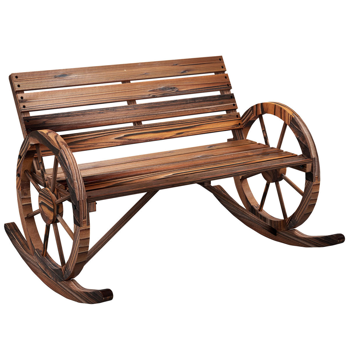 GARTEN-SCHAUKELBANK DE-06960 2-Personen, radförmige Armlehnen, carbonisiert - Naturfarben, Holz (105/74/88cm) - ComfortXL