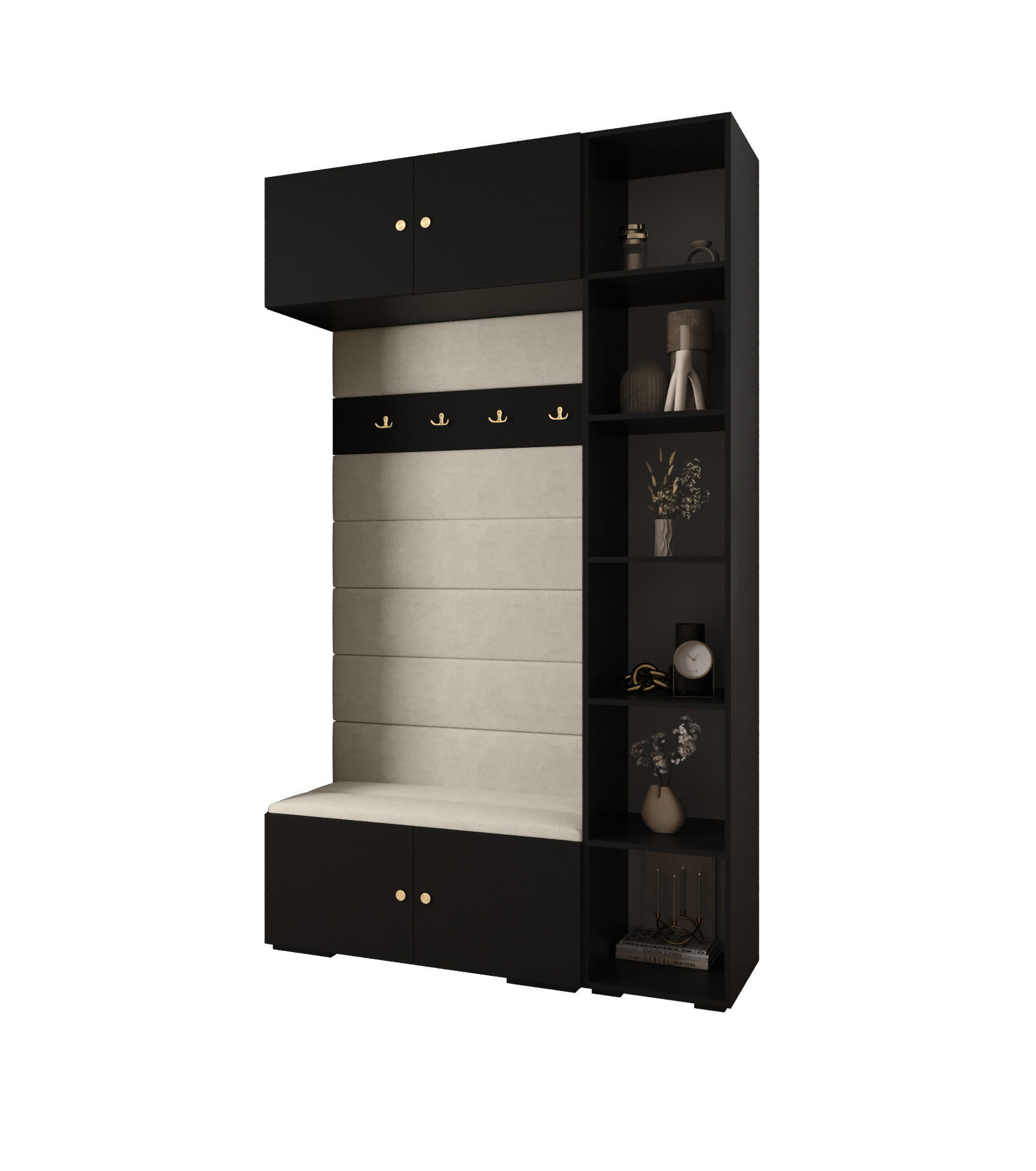 Abiks Möbel Garderoben-Set Schwarz, Beige, Gold 140x236.7x47 cm