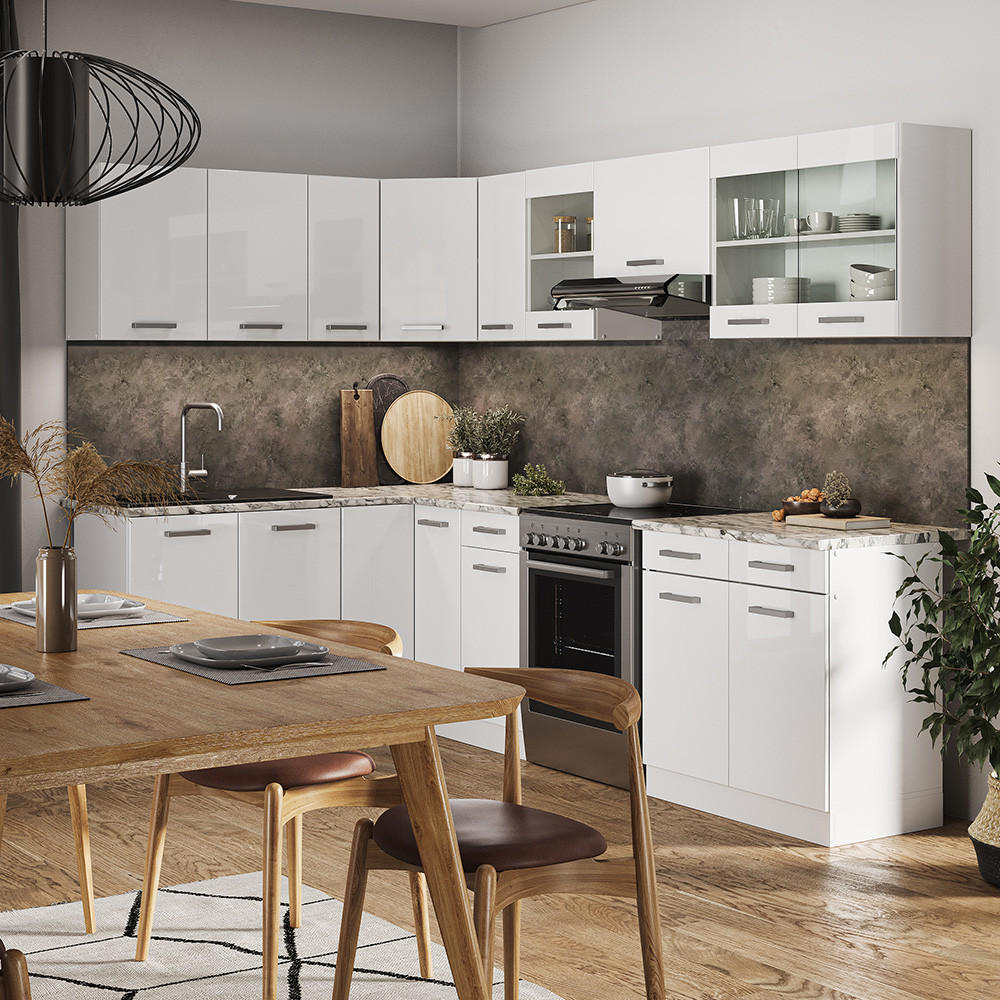 ECKKÜCHE Rick Weiß/Weiß Hochglanz 267 x 167 cm , AP Marmor mit LED-Leisten - Weiß Hochglanz/Weiß, Holzwerkstoff (270/81.6/60cm) - Vicco