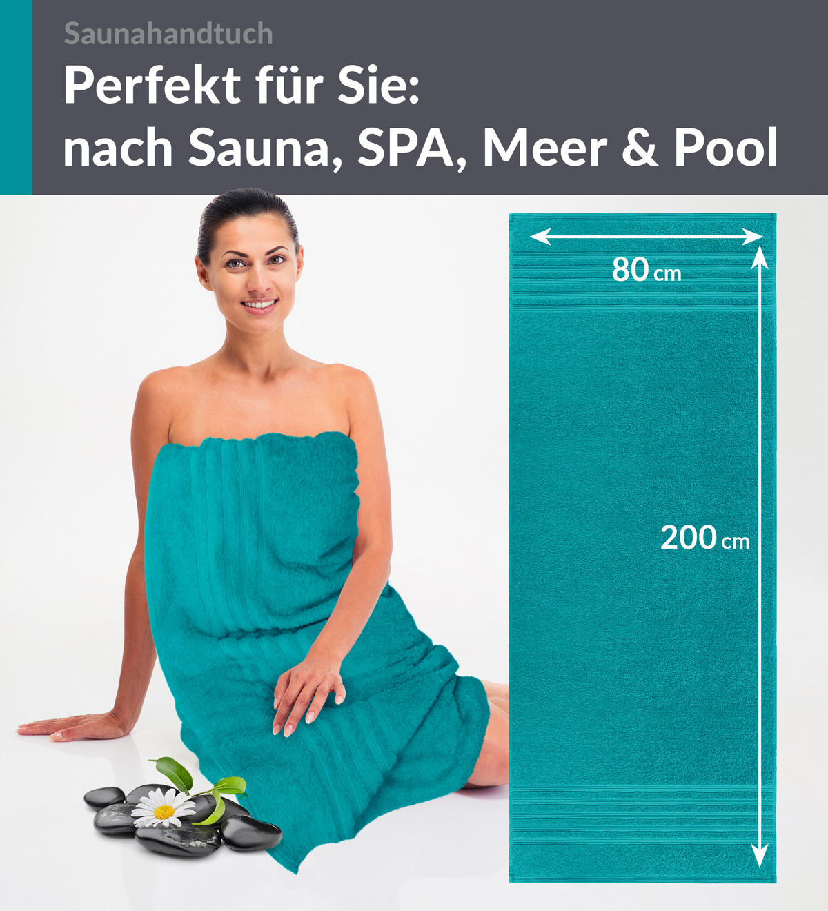 SAUNATUCH 80x200 cm 2er Set London Nautic Grün - Smaragdgrün, Textil (80/200cm) - Lashuma
