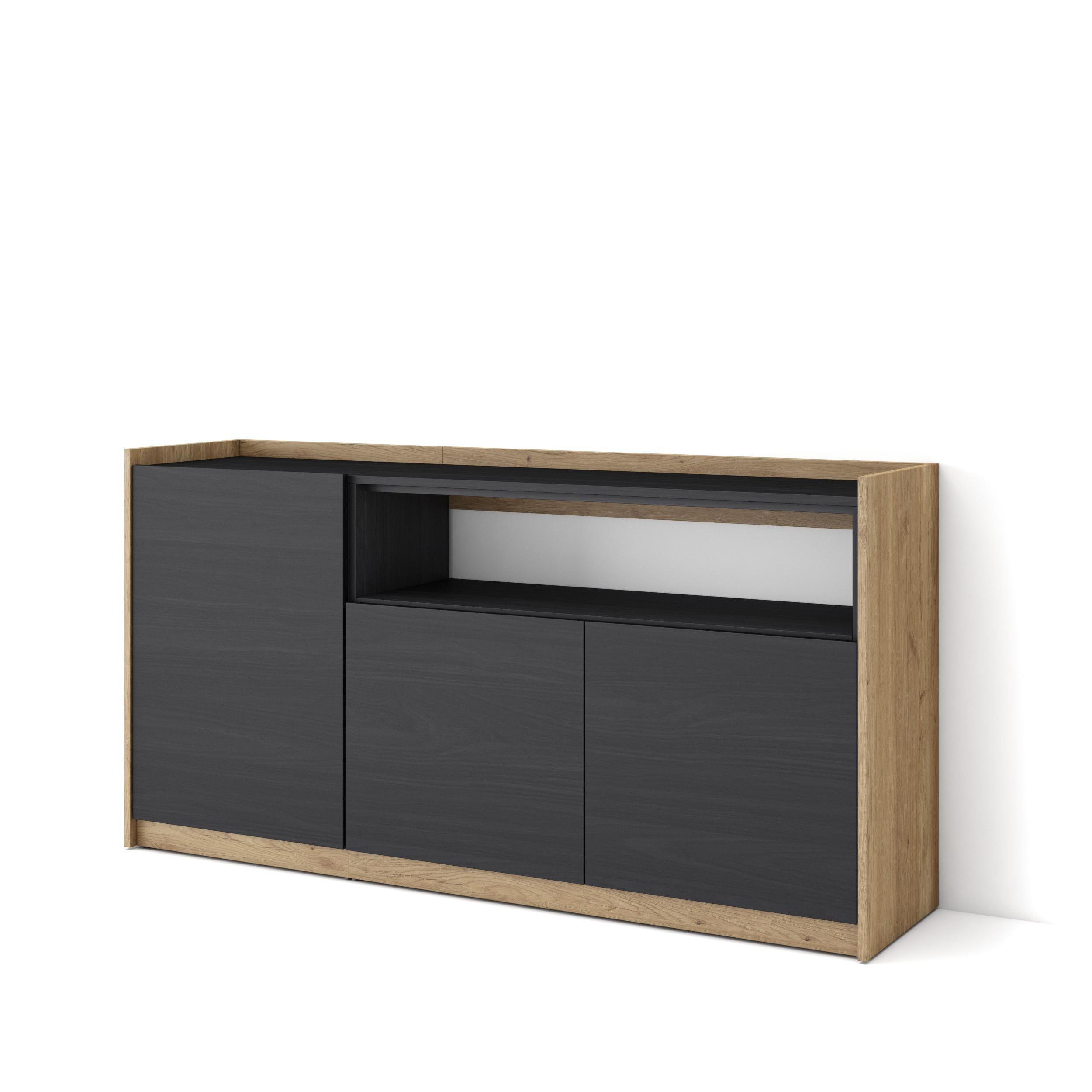 SIDEBOARD, Highboard, Schwarz Eiche, 156/37/80cm - Schwarz, Holzwerkstoff (156/80/37cm) - Skraut Home