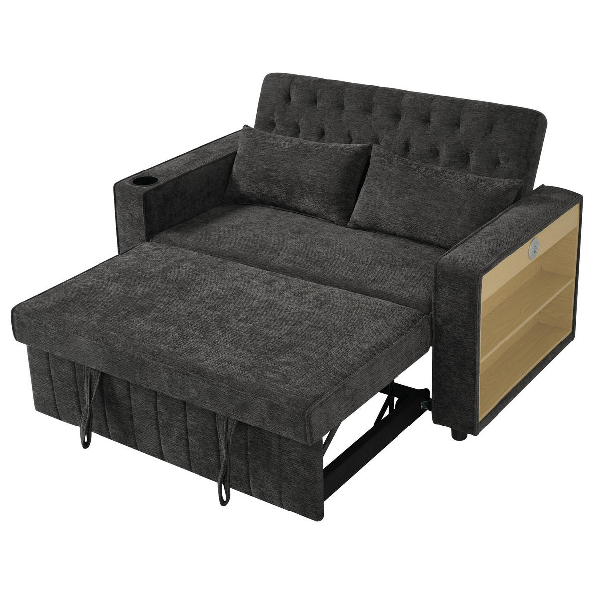SCHLAFSOFA aus Chenille 140x137x84 cm Grau mit Schlaffunktion, USB-Anschluss, Getränkehalter und verstellbarer Rückenlehne - Grau, Textil (137/84/140cm) - Modfu