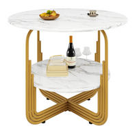 ESSTISCH rund 80/80/76 cm Gold MDF in Marmoroptik mit Ablage - Goldfarben, Holzwerkstoff (80/80/76cm) - OKWISH