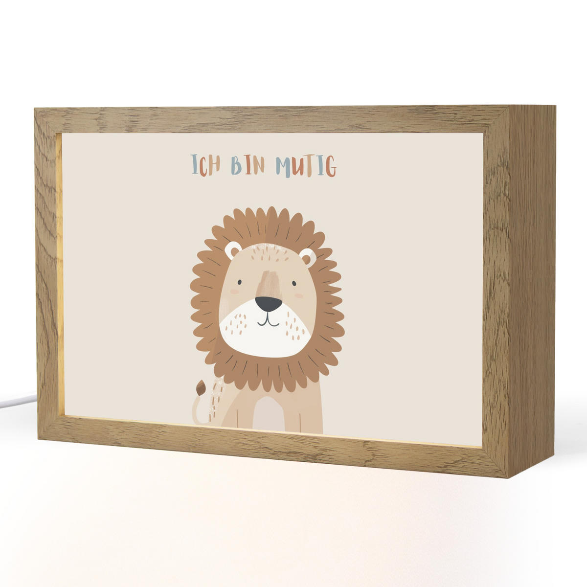 NACHTTISCHLAMPE Löwe - Beige - Tier - Mutig - Zitat 30x20 cm - Beige, Holzwerkstoff (8/30/20cm)