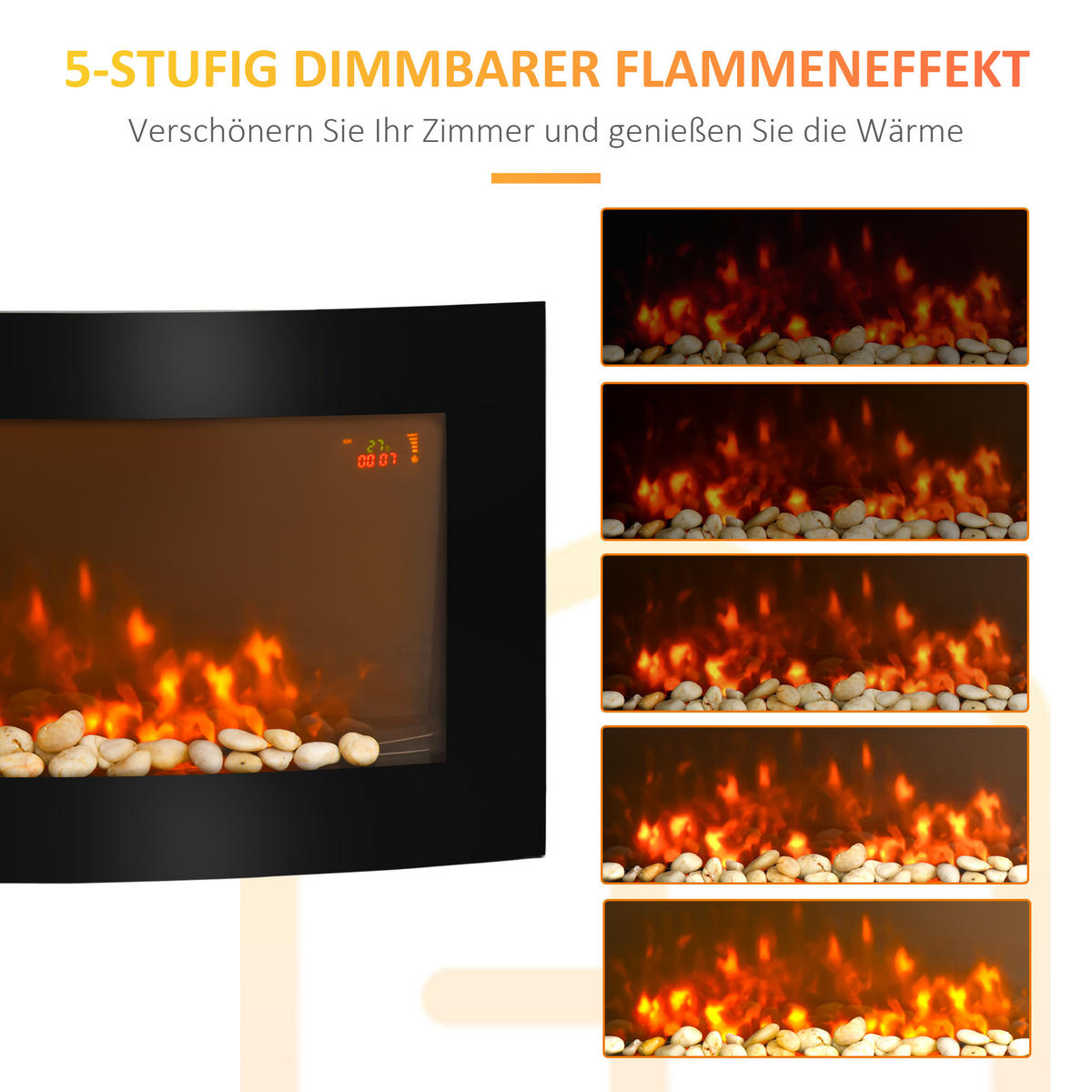 ELEKTROKAMIN Kaminofen Kamin Wandkamin mit Fernbedienung 2 Maße LED Licht - Schwarz, Metall (13.5/48/89.2cm) - HOMCOM