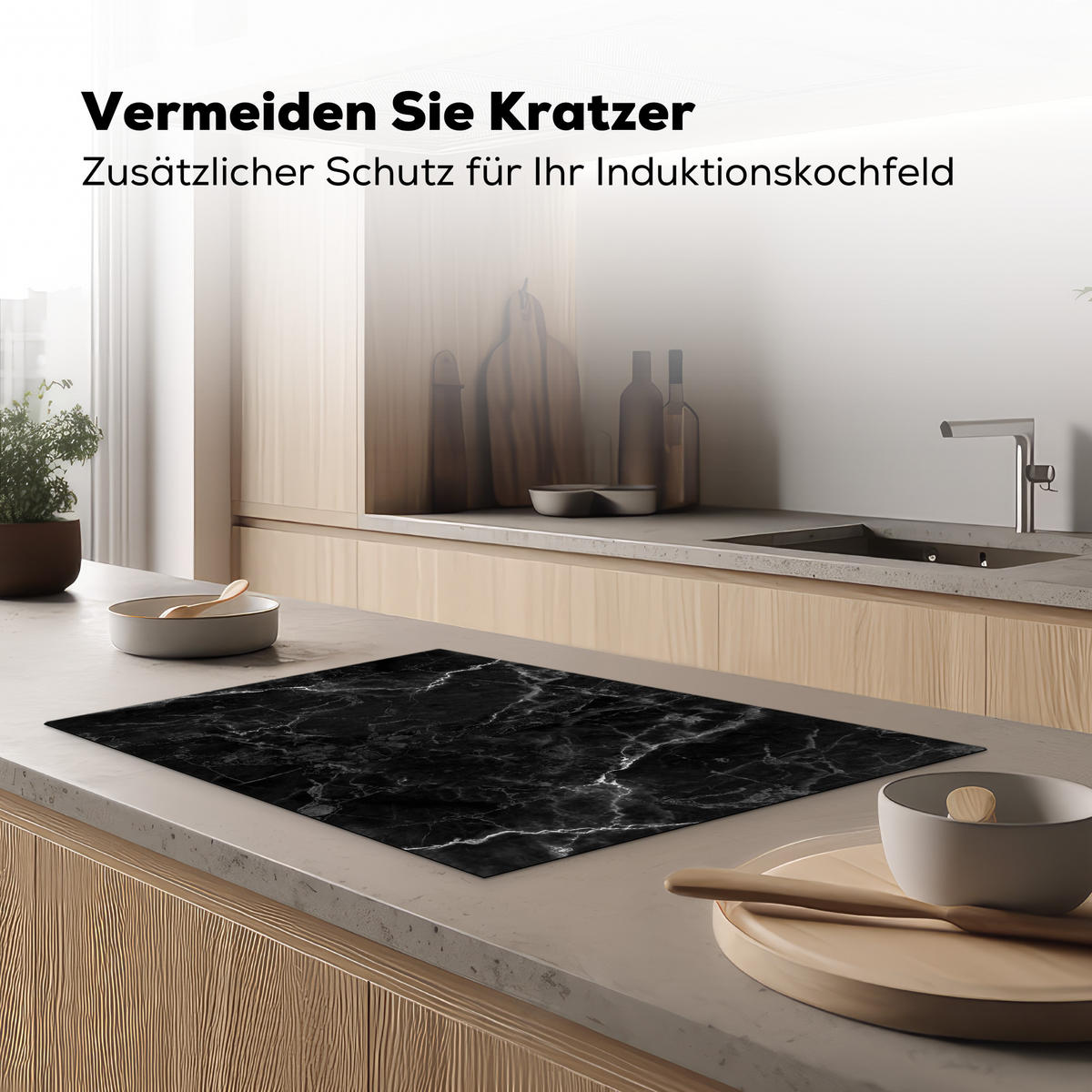 HERDABDECKPLATTE Marmor - Schwarz - Weiß - Textur - Marmoroptik 76x51 cm - Silberfarben, Kunststoff (76/0.2/51.5cm) - MuchoWow