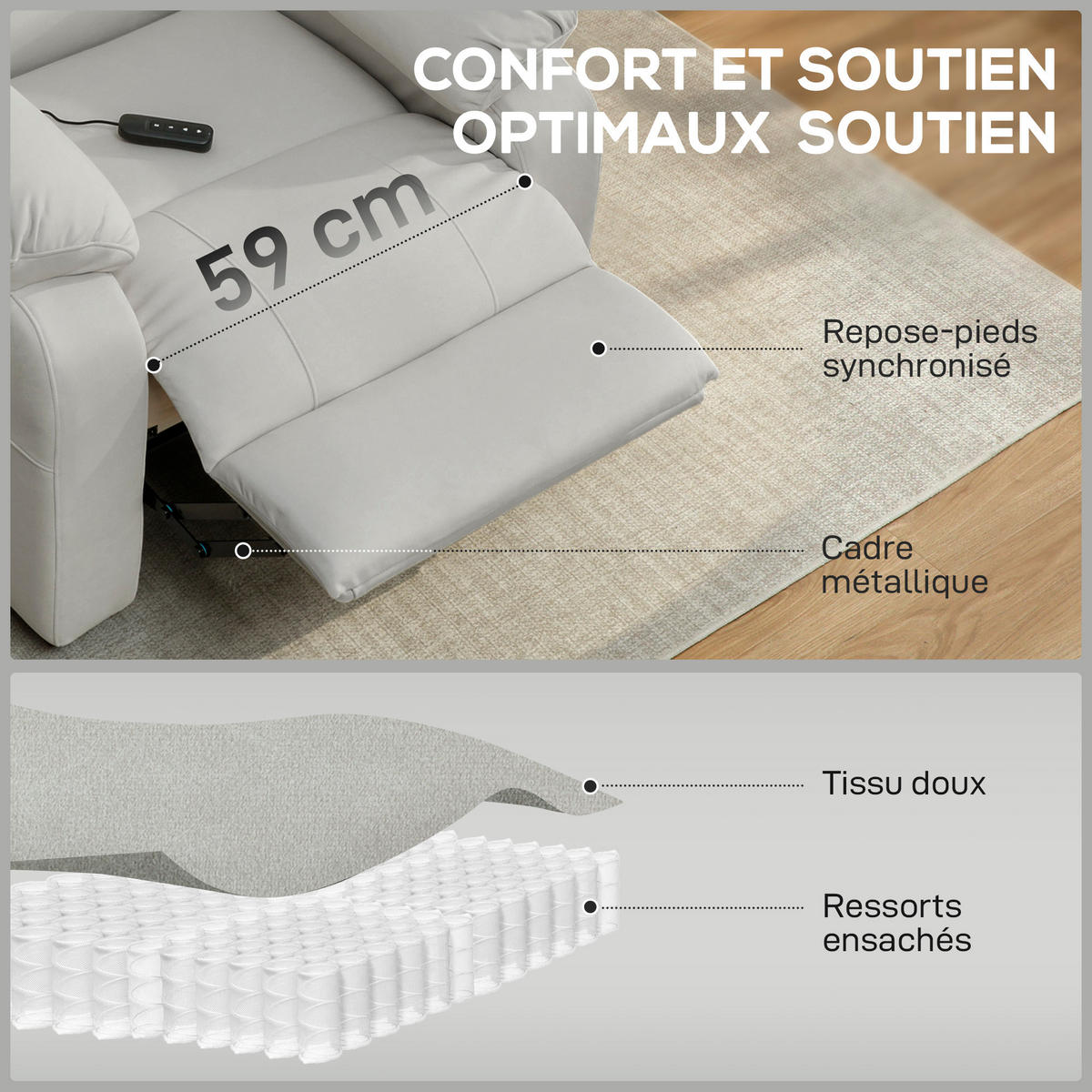 RELAXSESSEL DE-15436 elektrisch neigbar mit USB und Fußstütze Creme - Creme, Metall (90/103/96cm) - ComfortXL