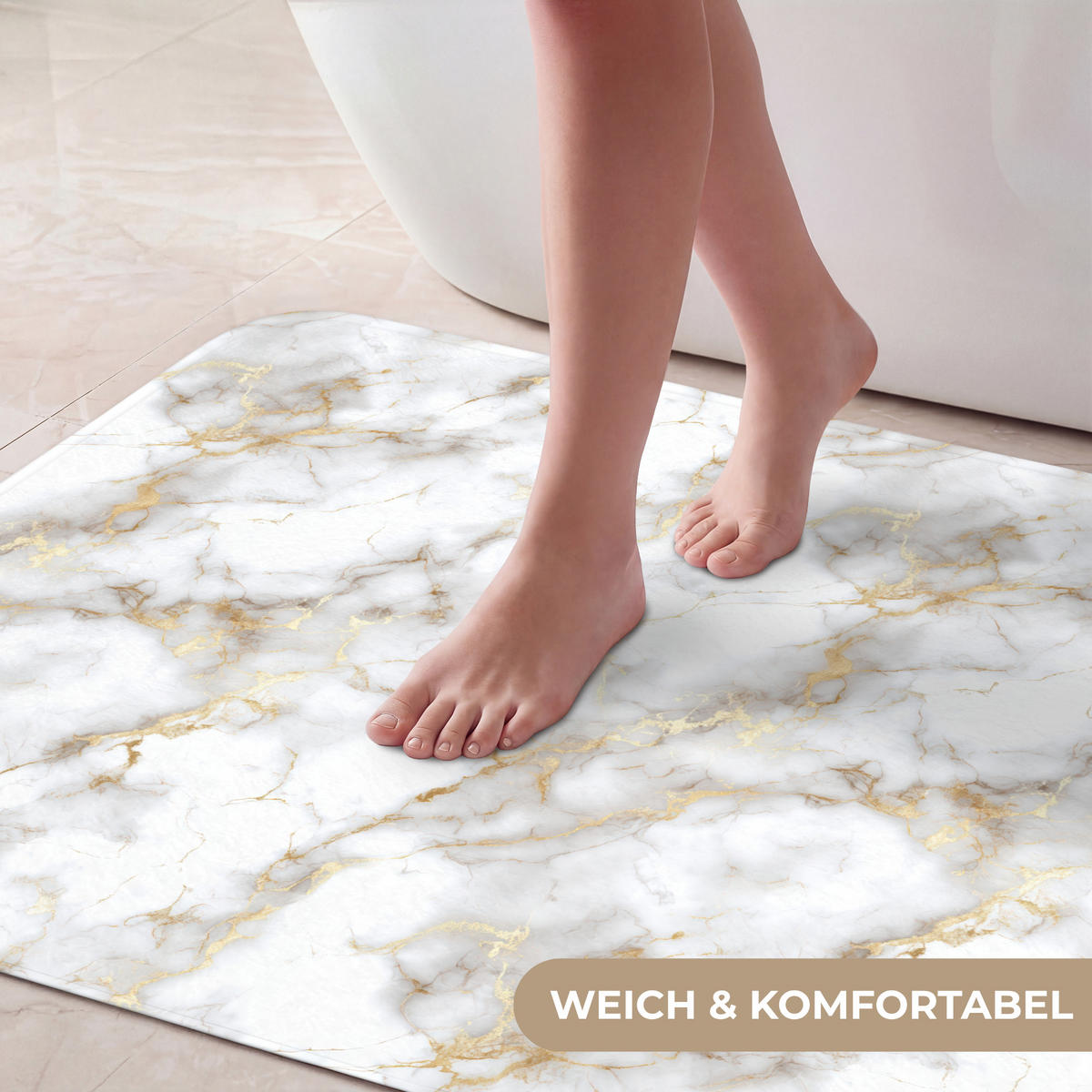KOUPELNOVÁ PŘEDLOŽKA Zlaté žilky - Mramor - Bílý 90x60 cm - bílá, textil/plast (90/60cm)
