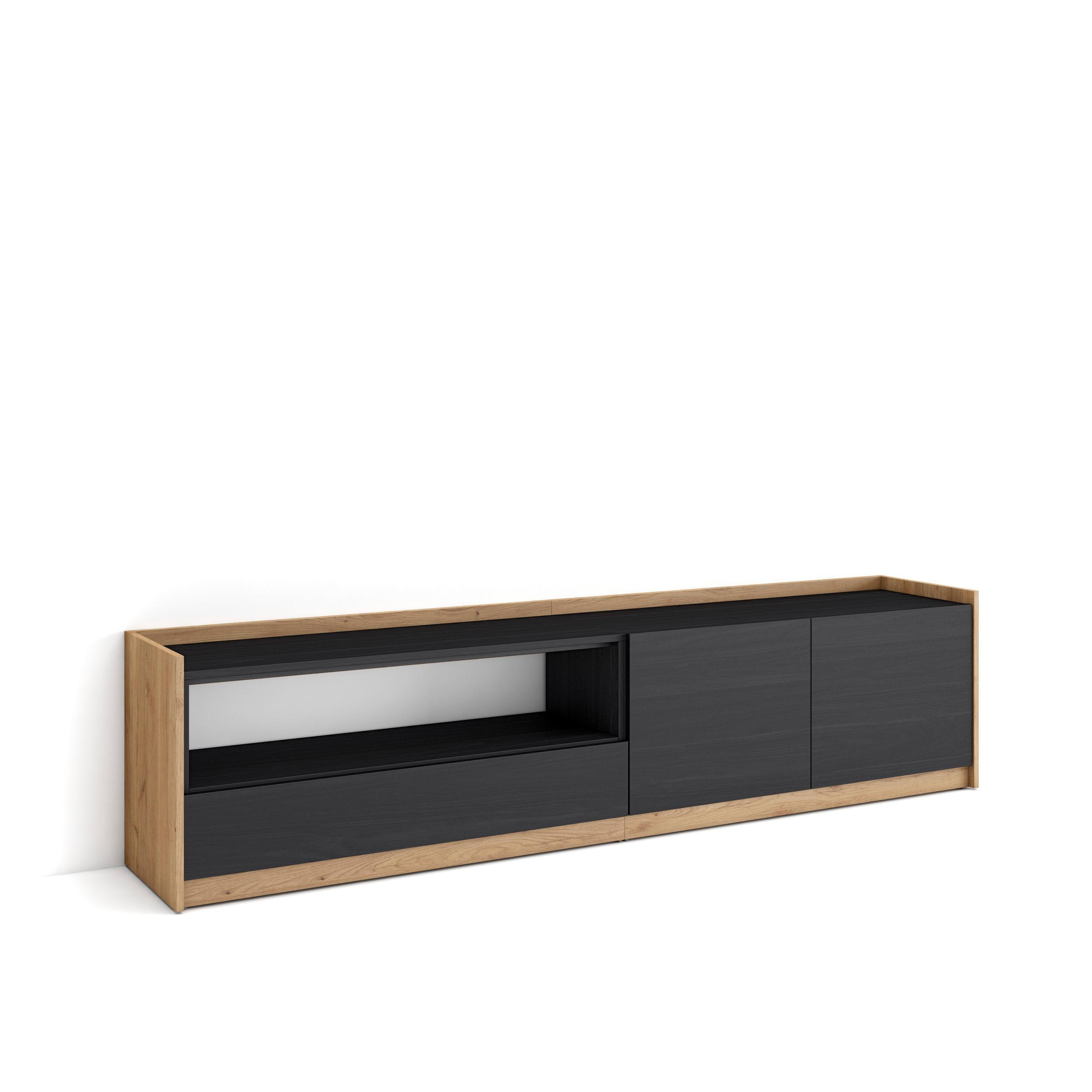 TV-SCHRANK, Lowboard, Schwarz Eiche, 207/37/50cm - Schwarz, Holzwerkstoff (207/50/37cm) - Skraut Home