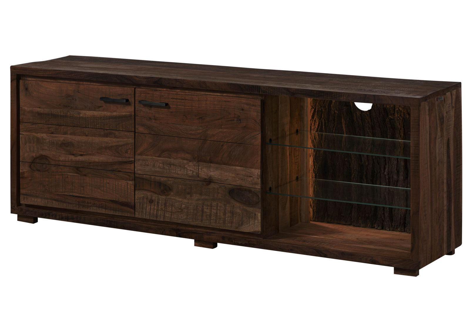 TV-BOARD Akazie 175x40x63 dunkelbraun lackiert BARK #212 - Dunkelbraun, Holz (175/63/40cm) - Massivmoebel24