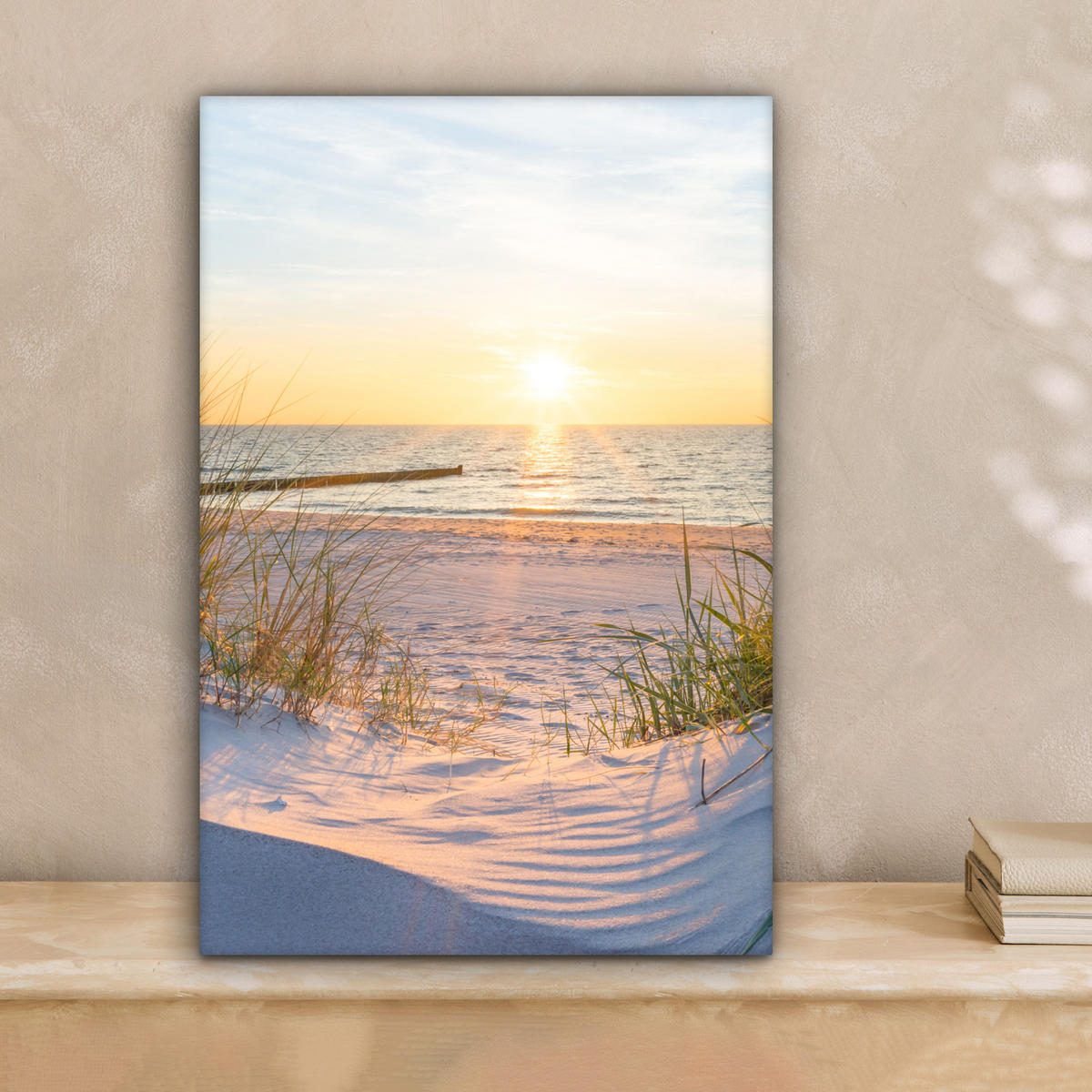 LEINWANDBILD Strand - Sonne - Düne - Gras - Sand - Horizont Deko Wohnzimmer 20x30 cm - Hellblau, Textil (20/30cm) - MuchoWow