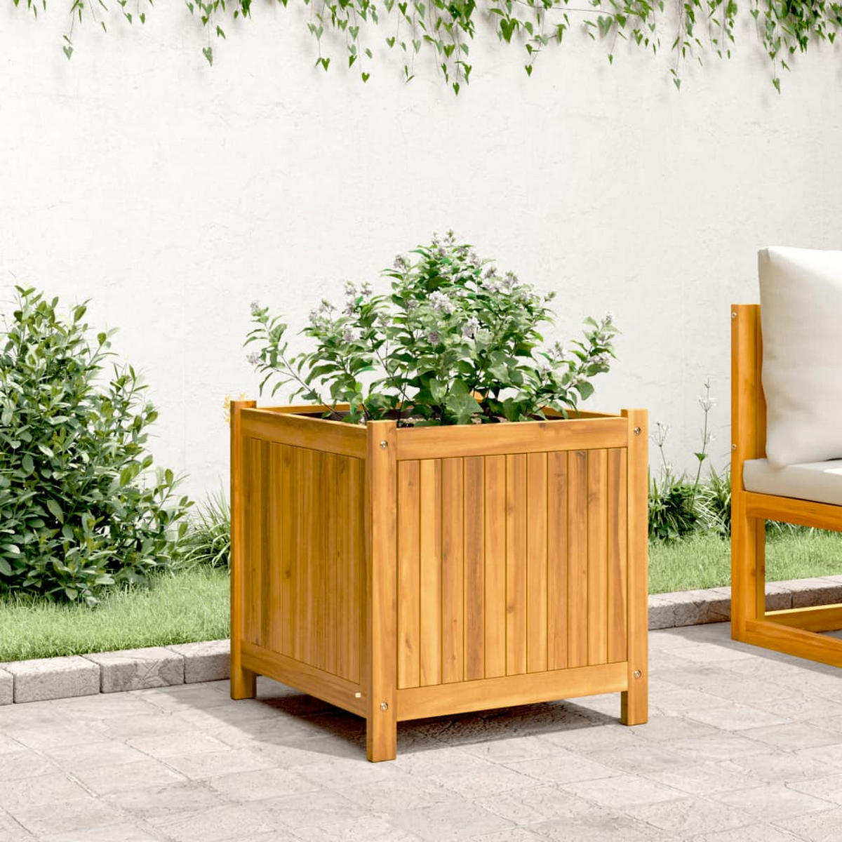 PFLANZKÜBEL Mit Einlage 50/50/50 Cm Massivholz Akazie - Braun, Holz (50/50/50cm) - vidaXL