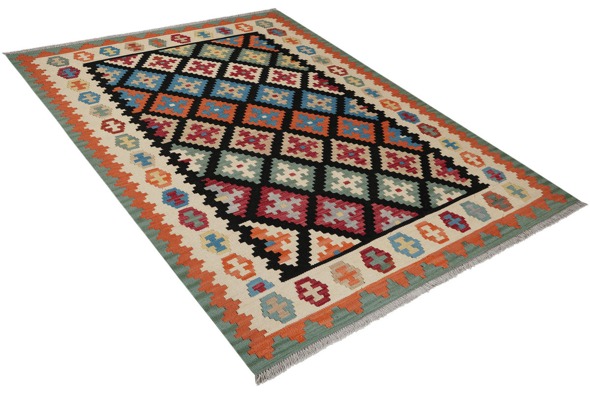 KELIM-TEPPICH handgewebt Gashgai Schwarz 194/157 cm Schurwolle - Schwarz, Textil (157/194cm) - Looma