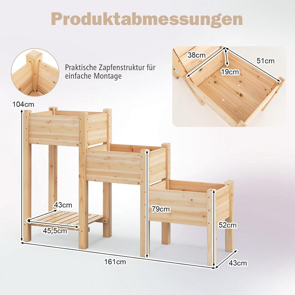 VYSOKÝ ZÁHON drevený - farba jablone, drevo (43/104/161cm) - COSTWAY