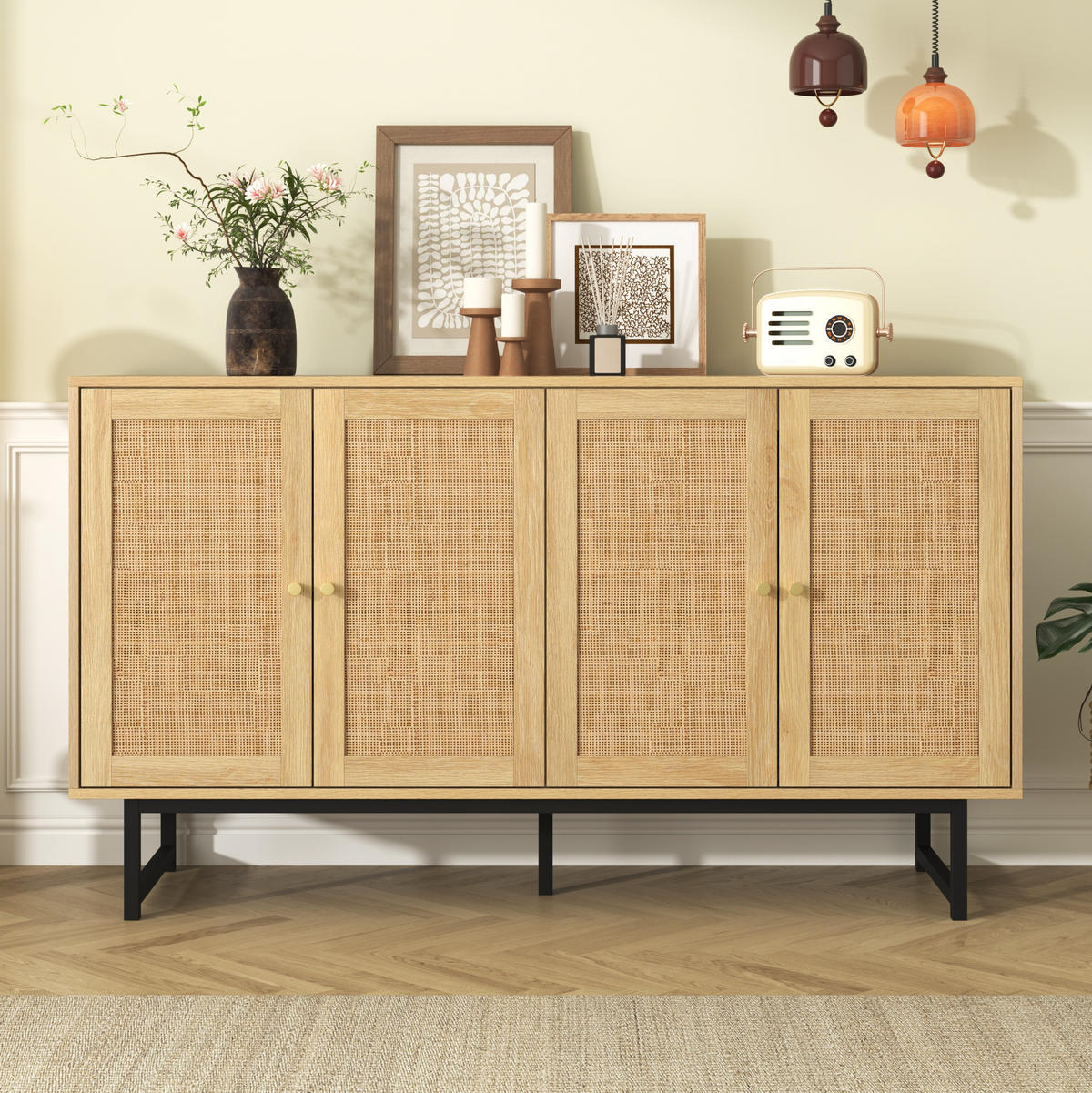 SIDEBOARD 140/39.5/80 cm Holzfarbe aus Spanplatte mit Rattangeflecht - Naturfarben, Holzwerkstoff (39.5/80/140cm) - OKMYHOME