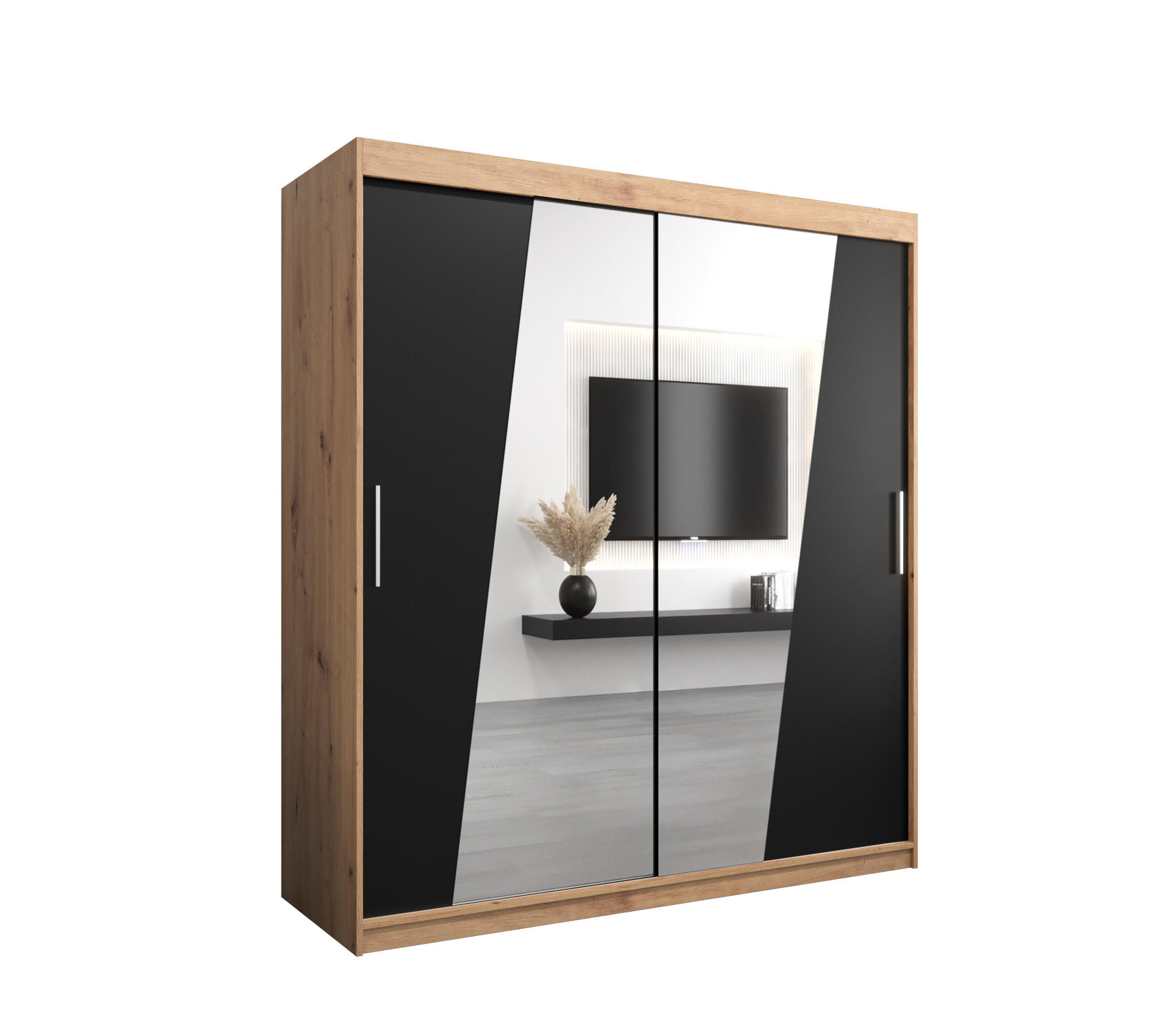 SCHWEBETÜRENSCHRANK 200/180/62 2-türig - Silberfarben/Schwarz, Holz/Kunststoff (180/200/62cm) - Abiks Möbel
