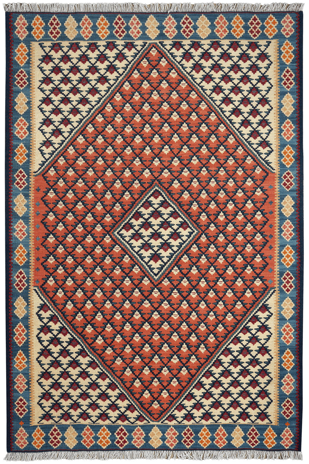 KELIM-TEPPICH handgewebt Senneh Rot 156/105 cm Schurwolle - Rot, Textil (105/156cm) - Looma
