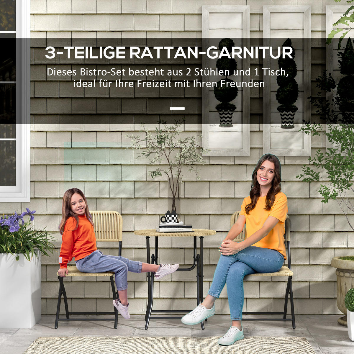 GARTENMÖBEL Set, Stahl, PE Rattan, Gelb - Gelb, Metall - Outsunny