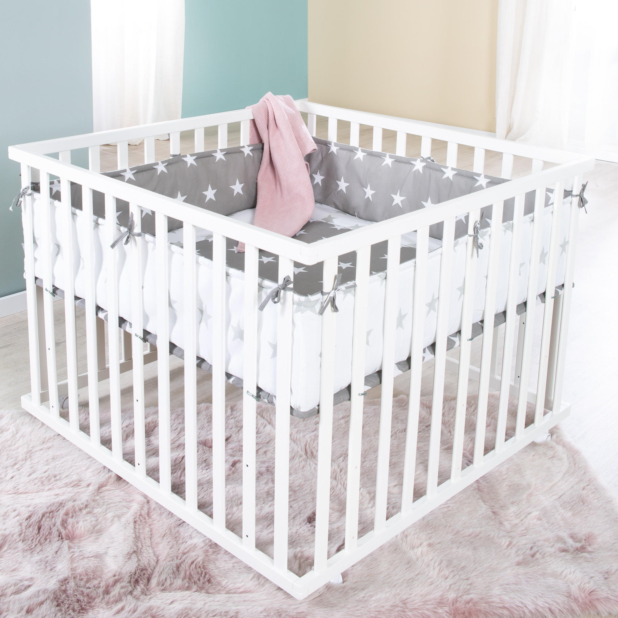 LAUFGITTER 100x100, Little Stars - Weiß, Holzwerkstoff (94.5/72/94.5cm) - Roba
