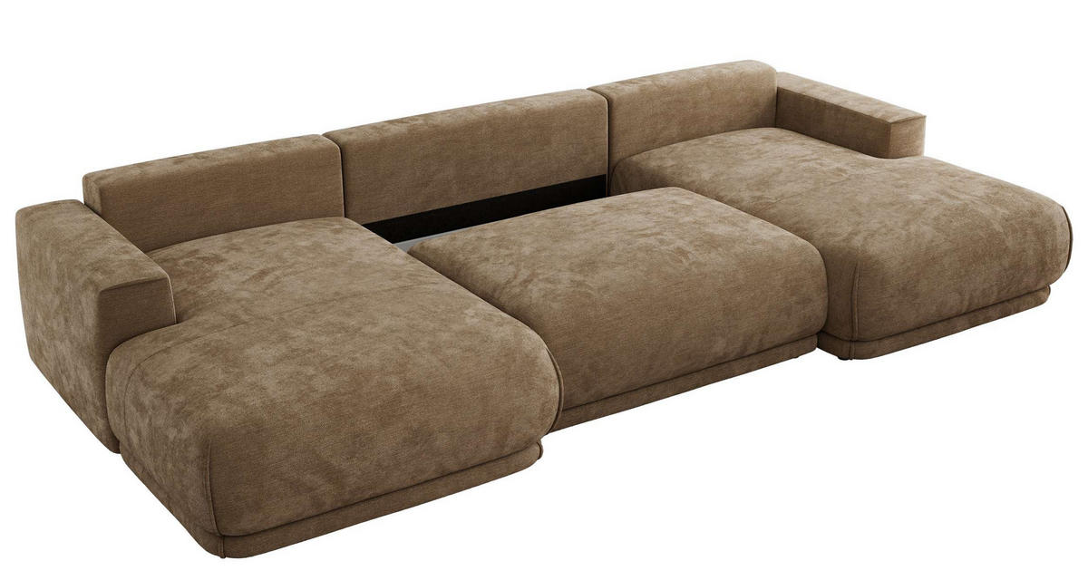 SEDACIA SÚPRAVA RINA U Hnedá Hladký ženil - hnedá/čierna, textil/plast (360/85/170cm) - MKS