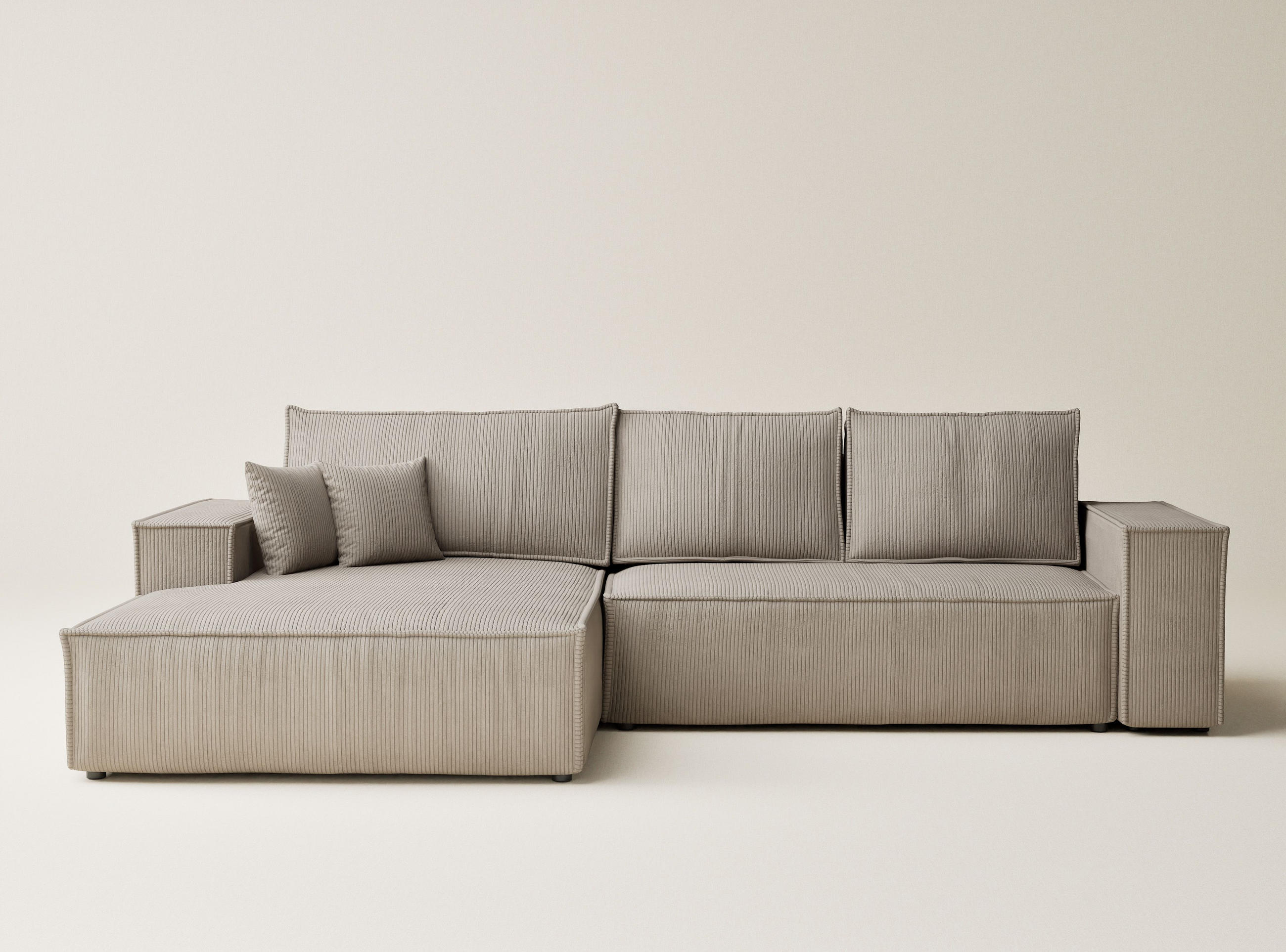 ECKSOFA MIT SCHLAFFUNKTION Maze Dunkelbeige Samtstoff - Beige/Schwarz, Holz/Holzwerkstoff (294/185cm) - Maison de Reve
