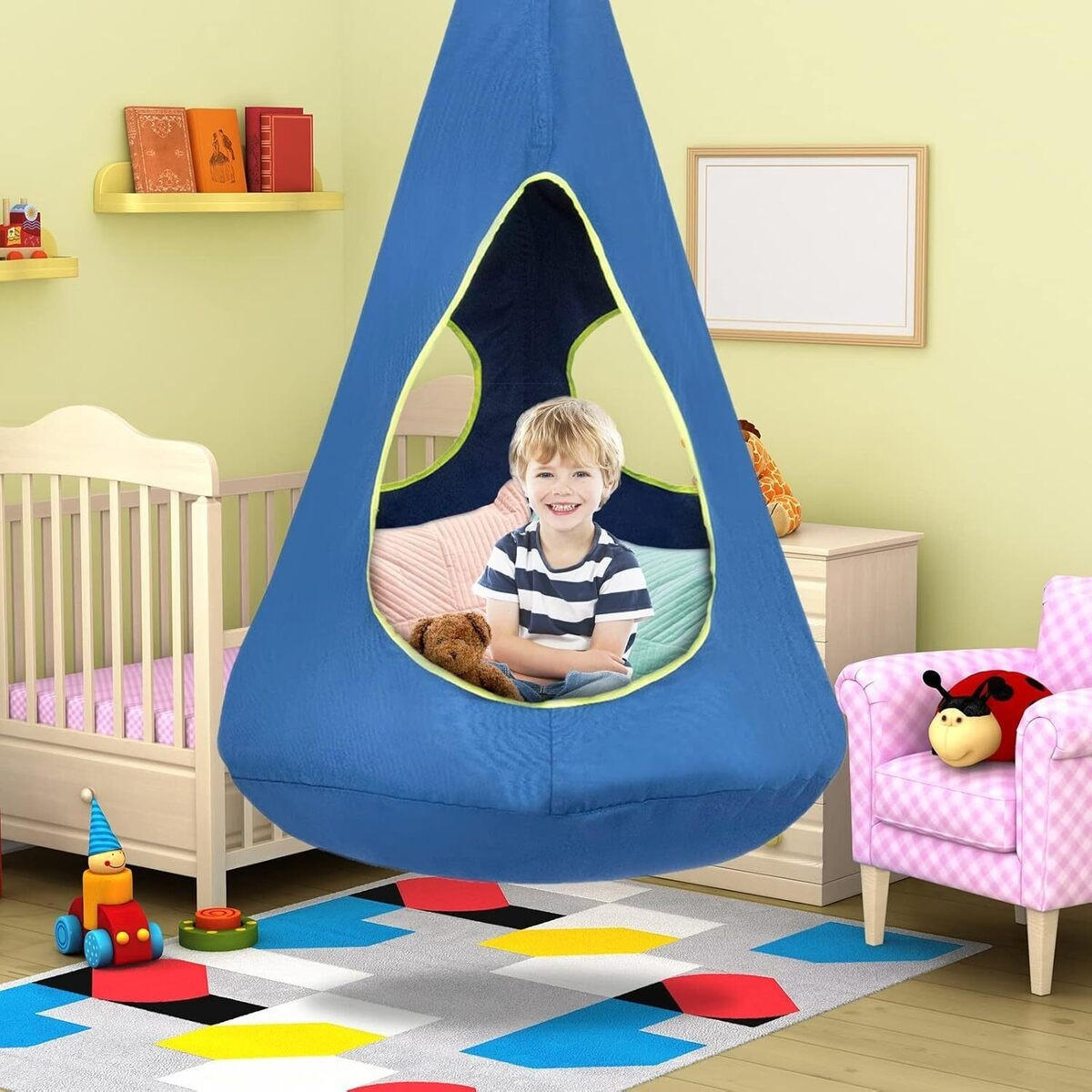 HÄNGESESSEL - Blau 80/80/140 cm - Blau, Textil (80/140/80cm)