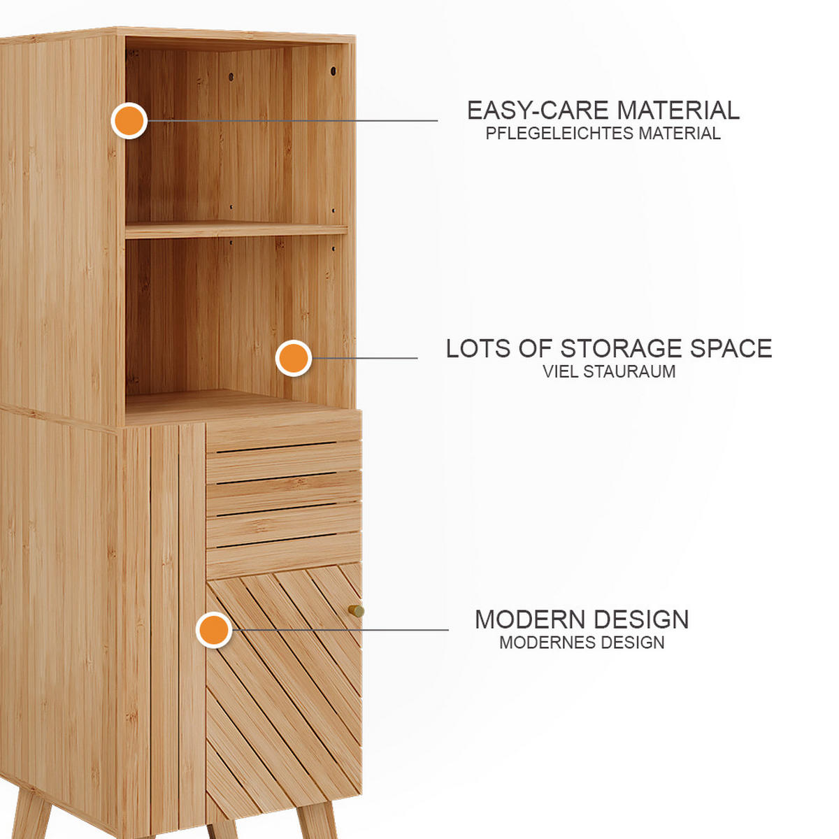 MIDISCHRANK Lucie Bambus 40 x 124 cm - Grün, Holzwerkstoff (40/124/36cm) - Vicco