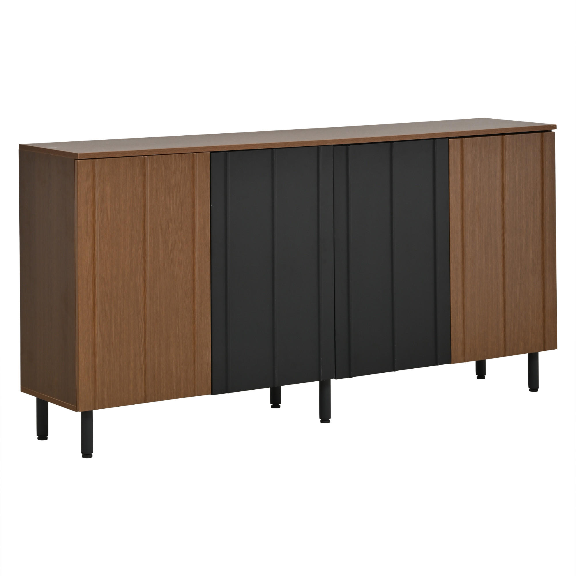 SIDEBOARD in Walnussfarben und Schwarz mit 4 Schranktüren für Küche, B160/T35/H80 cm - Walnussfarben/Schwarz, Holzwerkstoff (160/80/35cm) - STILVORA