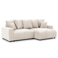 ECKSOFA Calma mit Schlaffunktion und Bettkasten im Bumpy-Design aus weichem Creme Plüschcord - Ottomane rechts - Creme/Schwarz, Holz/Kunststoff (140/239cm) - S-Style