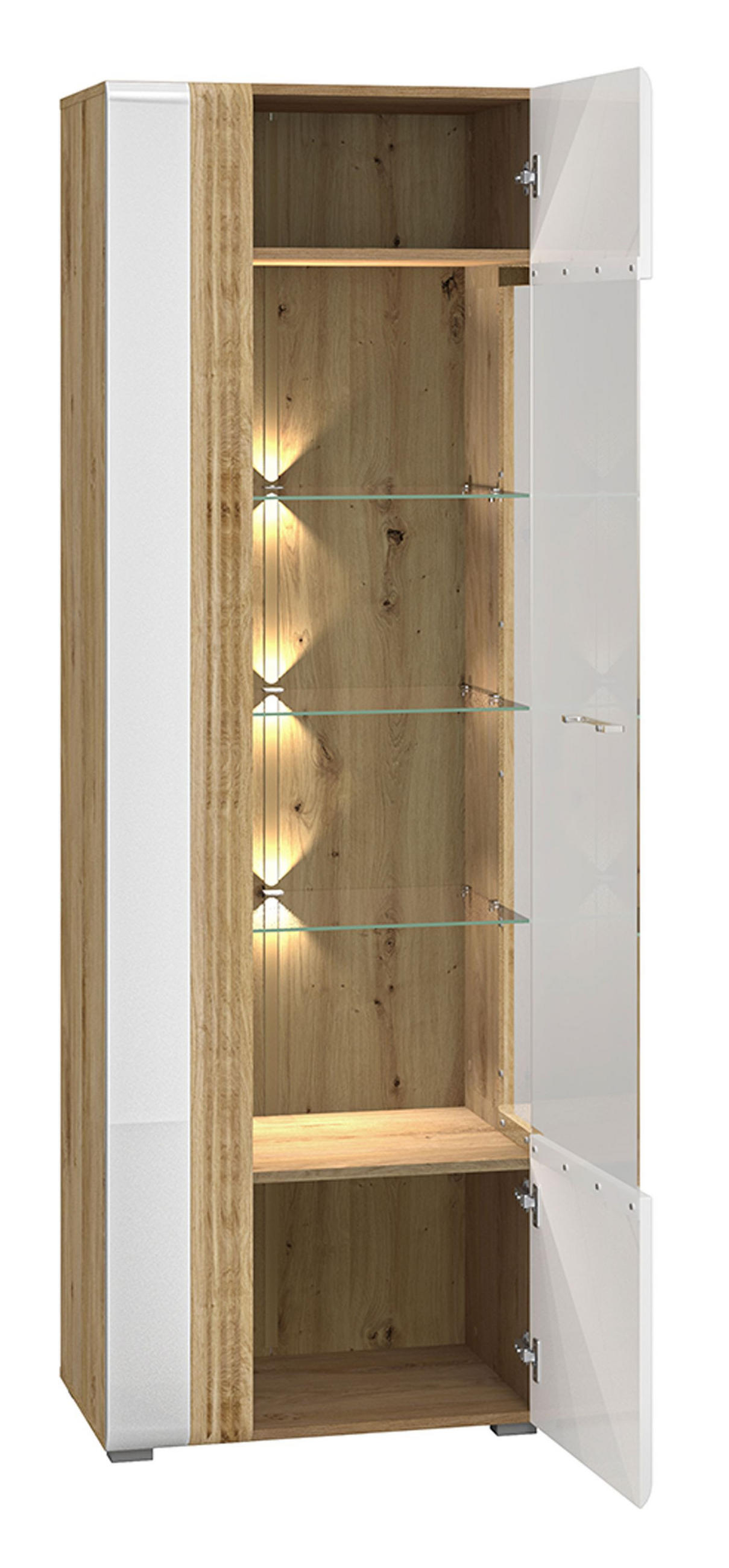 STANDVITRINE Adagio weiß Hochglanz / Eiche castello 65 / 42 / 196cm - Weiß Hochglanz/Weiß, Holz/Holzwerkstoff (65/196/42cm) - Feldmann-Wohnen
